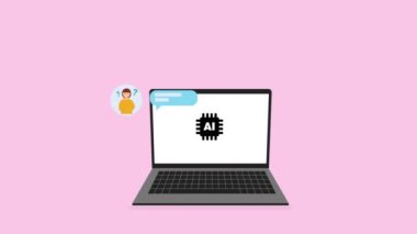 Diz üstü bilgisayar ekranında ai chat ve veri işleme animasyonu. Küresel yapay zeka, bulut hesaplama ve dijital olarak üretilen veri işleme konsepti. Yüksek kaliteli FullHD görüntüler