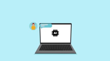 Diz üstü bilgisayar ekranında ai chat ve veri işleme animasyonu. Küresel yapay zeka, bulut hesaplama ve dijital olarak üretilen veri işleme konsepti. Yüksek kaliteli FullHD görüntüler
