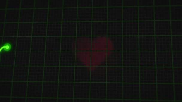 ハートビートモニターライン シームレスにループアニメーション グリッドと医療画面上の心臓リズムの緑のライングラフ Ecg Ekg心電図は心拍を示します 高品質のフルHd映像 — ストック動画