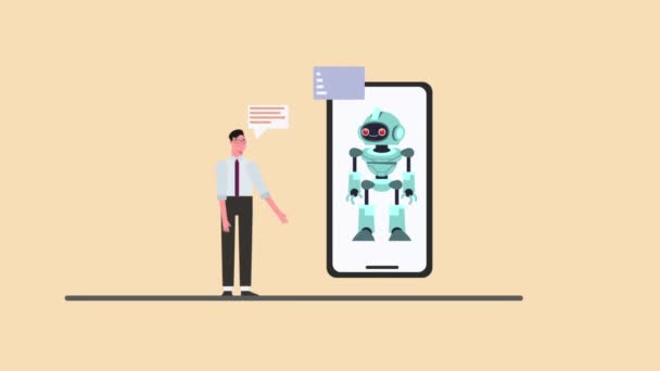 Robot Czat Bot Interakcji Człowiekiem Smartfonie Robot Wirtualny Asystent Automatyczna — Wideo stockowe