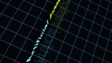 Koyu arkaplanda yapay zekanın animasyonu. Küresel yapay zeka, bulut hesaplama, dijital arayüz ve dijital olarak oluşturulmuş veri işleme konsepti. Yüksek