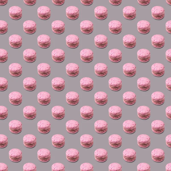 Seamless Pattern French Pink Macaroon Gray Background Concept Delicious Food — Stock Photo, Image