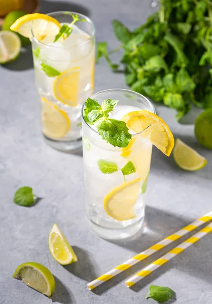 Mojito Drink Fresh Lemons Refreshing Cocktail Lime Lemon Mint Ice — Stock Photo, Image