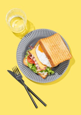 Sıcak, aydınlık bir odada elinde limonlu ve otlu çay tutan bir kadın. Kahvaltı ve sağlıklı beslenme konsepti. Boşluğu kopyala.