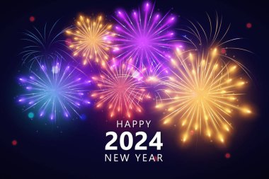 2024 Mutlu Yıllar Tasarım Vektörü. Renkli ve modaya uygun yeni yıl 2024 tasarım şablonu.