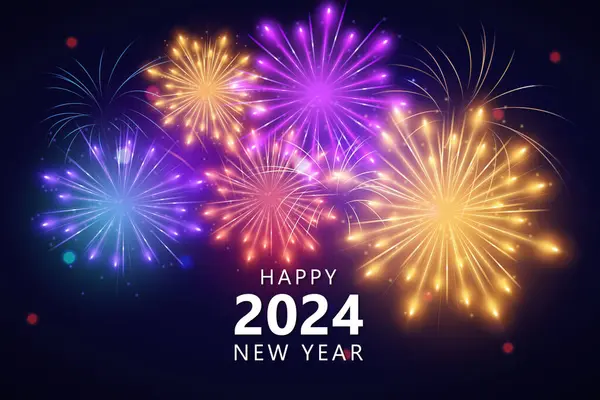 2024 Mutlu Yıllar Tasarım Vektörü. Renkli ve modaya uygun yeni yıl 2024 tasarım şablonu.