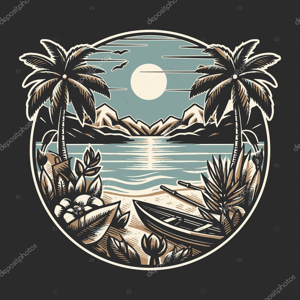 Tropical island logo, outdoor, and landscape