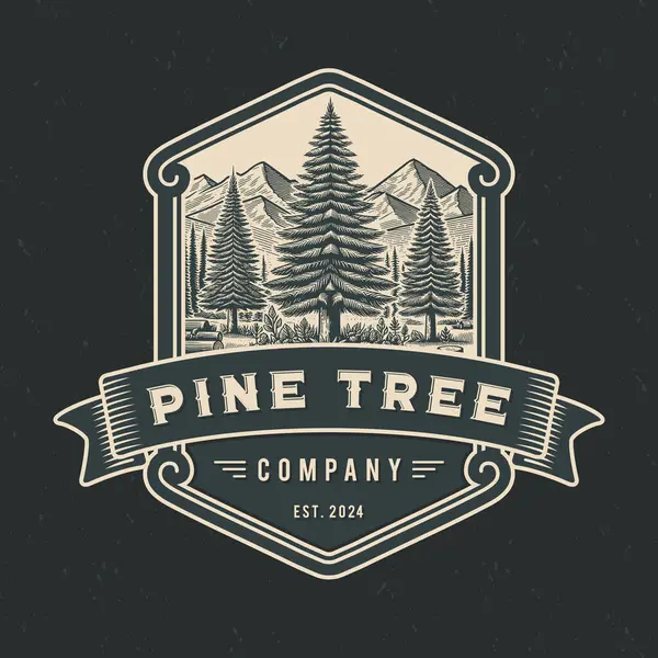 çam ağacı logosu vektör vintage illüstrasyon