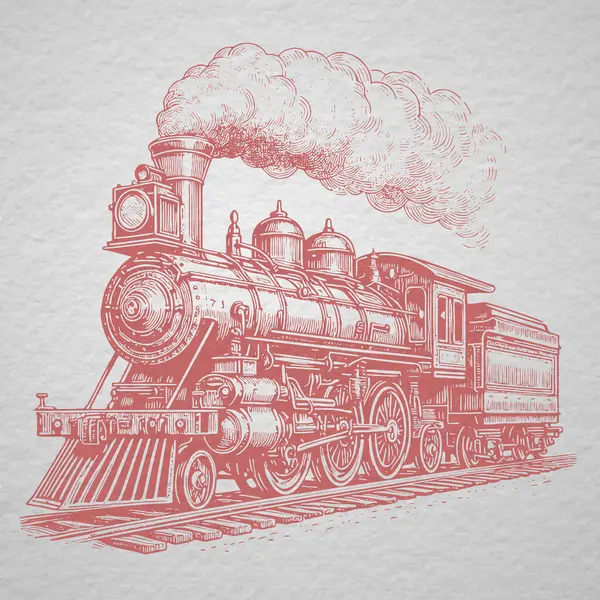 Eski tren, Buharlı lokomotif, el çizimi..