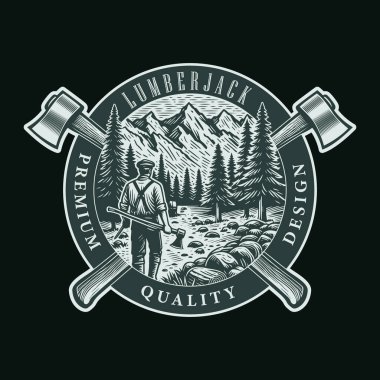 Oduncu adam balta logosu rozetini tut.