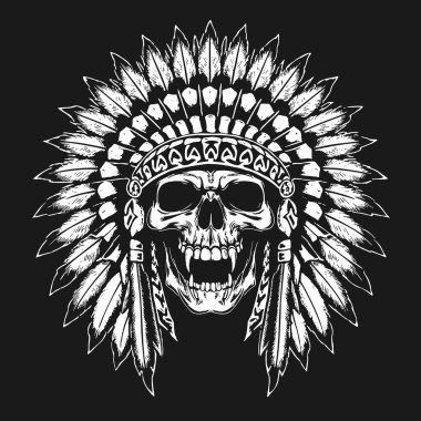 Logo, poster, kart, pankart, amblem ve tişört için Hint kafatası tasarımı öğesi. Vektör illüstrasyonu