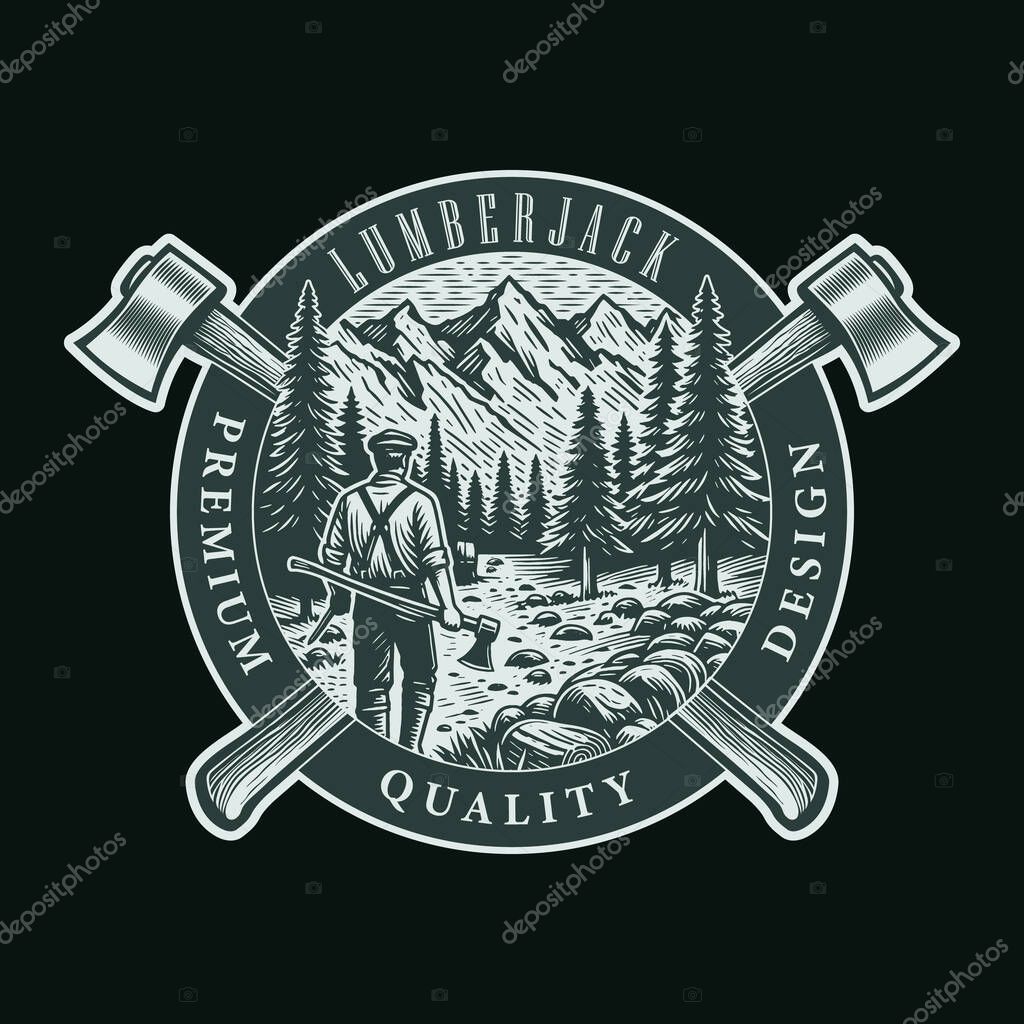 Lumberjack man hold the ax logo badge