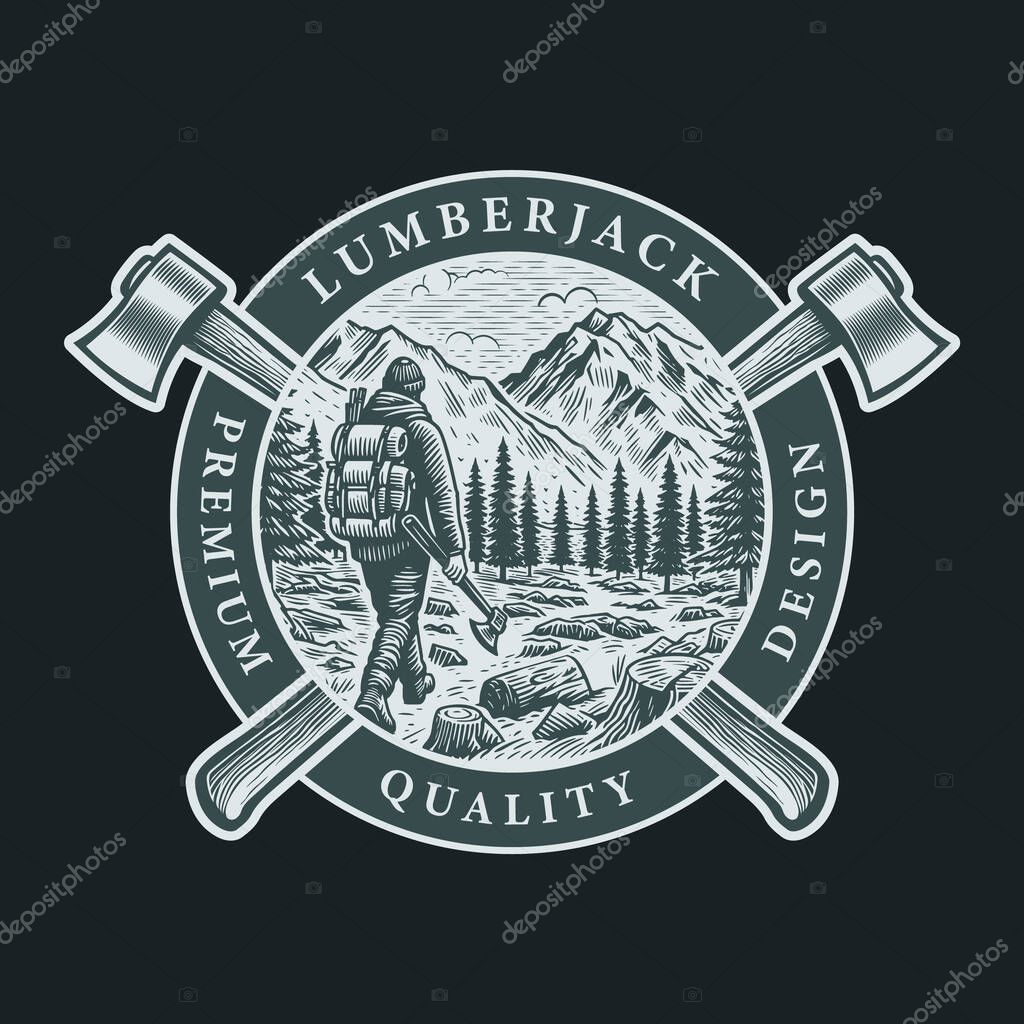 Lumberjack logo badge, man hold the axe