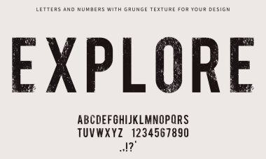 Grunge Alfabesi ve Sayısal Yazı Tipi Ayarlama Vektörü