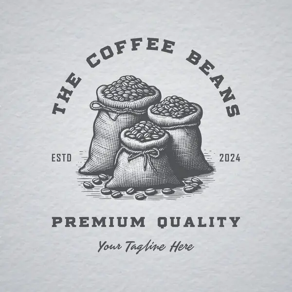 Kahve çekirdekleri, logo bağcıklarıyla dolu bir çanta..