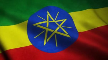 İlginç dokulara sahip Etiyopya bayrağını sallarken yakın çekim