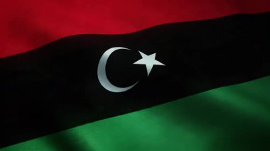 İlginç dokulara sahip Libya Bayrağını Sallarken Yakın Çekim