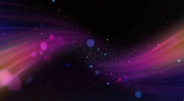 Uzayda yüzen soyut parlayan parçacıklar, bulanık renkli ışık noktaları, dijital hareket arkaplanı