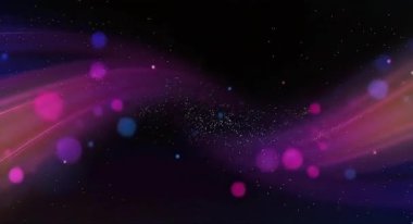 Uzayda yüzen soyut parlayan parçacıklar, bulanık renkli ışık noktaları, dijital hareket arkaplanı