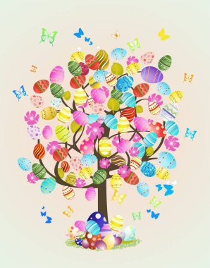 Easter composition with a tree on which Easter eggs grow