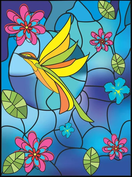 Komposition Mit Blauem Mosaik Und Gelbem Kolibri — Stockvektor