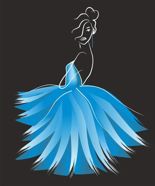 Композиция Женщиной Синем Платье Голубой Сережкой — стоковый вектор