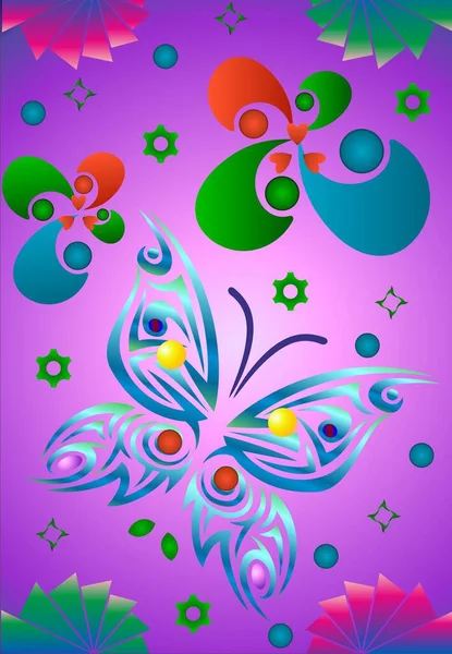 Композиція Метеликом Фоні Фіолетового Кольору — стоковий вектор