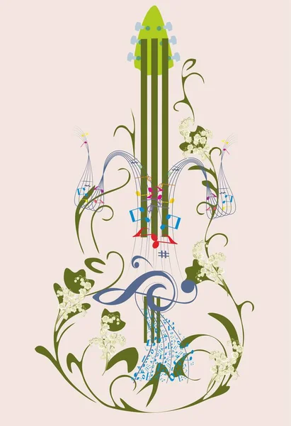 Composition Avec Guitare Partitions Fleurs — Image vectorielle