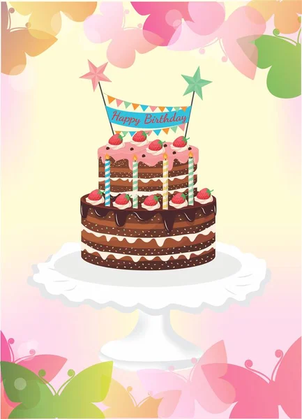 Composition Birthday Cake Colorful Inscription — Stock Vector