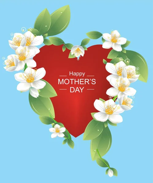 Anneler Günü Kompozisyonu Kırmızı Kalp Çiçeklerle — Stok Vektör
