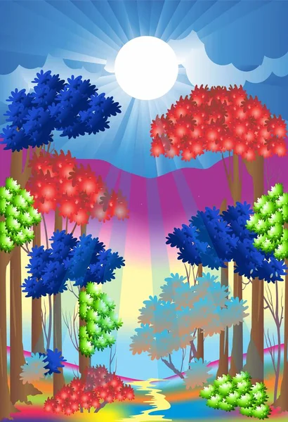 Composição Colorida Com Árvores Coloridas Floresta — Vetor de Stock