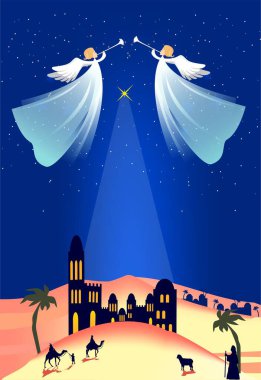   Uçan meleklerle Noel kompozisyonu