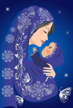 Anne kucağında bebekle kompozisyon