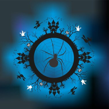 Cadılar Bayramı 'nda hayaletler ve cadılarla komik bir kompozisyon.