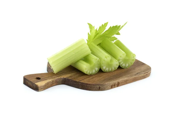Zelené Celerové Stonky Listy Dřevěné Řezné Desce Izolované Bílém Pozadí — Stock fotografie