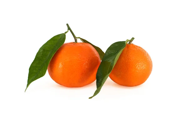 Mandarine Mandarinen Oder Clementine Früchte Mit Grünen Blättern Isoliert Auf — Stockfoto