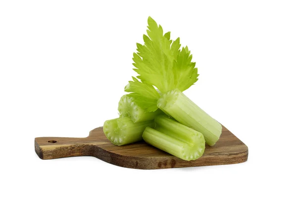 Čerstvé Celerové Stonky Listy Dřevěné Řezné Desce Izolované Bílém Pozadí — Stock fotografie