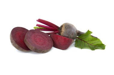Fresh whole and sliced beet, beetroot isolated on white background
