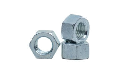 Zinc plated hexagon female screws isolated on white background