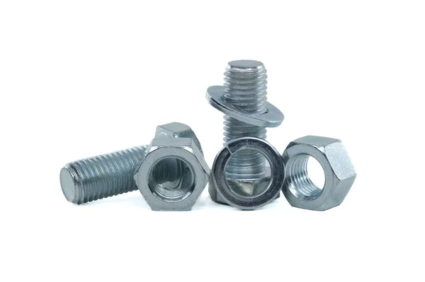 Male Screw Hexagon Nut Flat Nut Washer Spring Washer Coated — Foto Stock