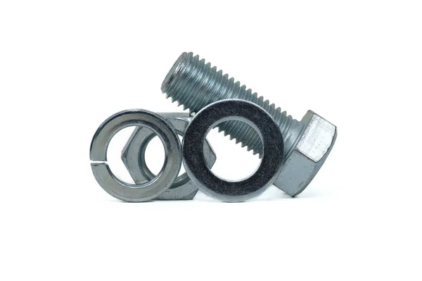 Male Screw Hexagon Nut Flat Nut Washer Spring Washer Coated — 스톡 사진