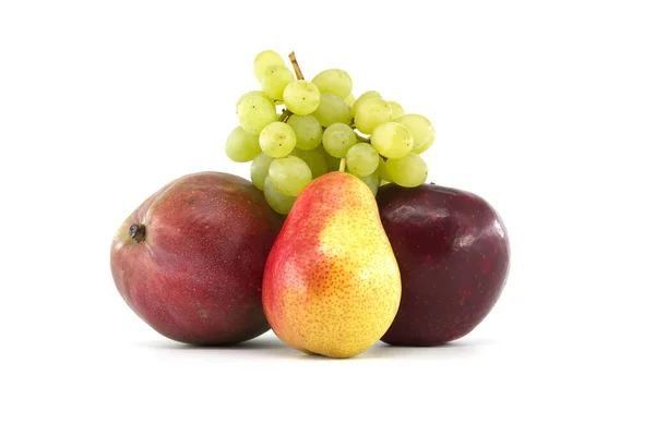 Surtido Frutas Frescas Saludables Incluyendo Mango Multicolor Peras Uvas Verdes — Foto de Stock