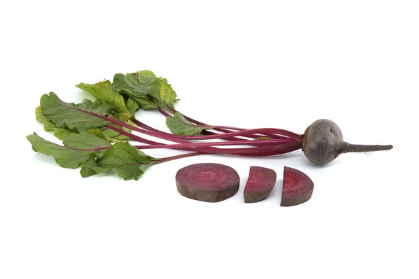 Raw Whole Sliced Baby Beetroot Isolated White Background — Stok fotoğraf