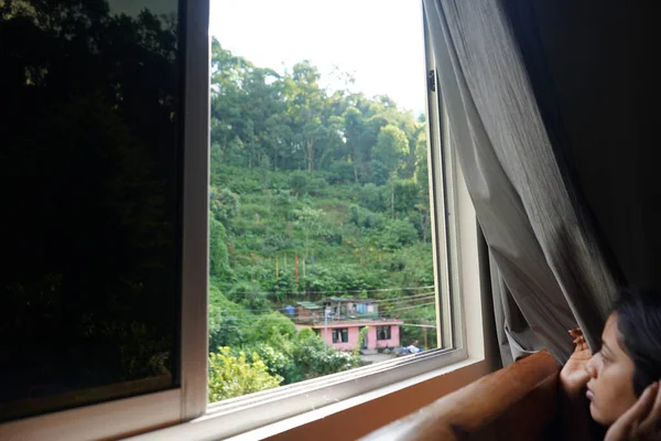 Mountain View Lingtham Hotel Ablakából Sikkim Ben — Stock Fotó