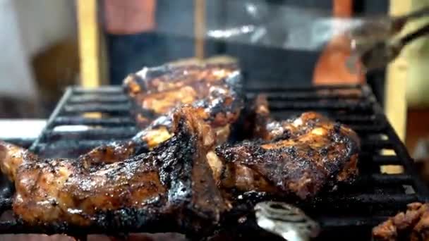 Куриная Нога Peice Kabab Roast — стоковое видео