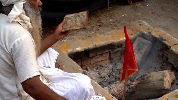 Ein Sandhu Beschäftigt Sich Mit Seiner Anbetung Während Der Ganga — Stockvideo
