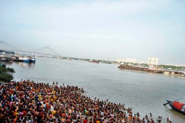Top view of Babu Ghat during Mahalaya Tarpan with Hooghly Brigde in Background clipart