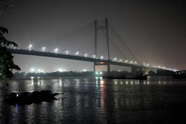 stock image Lighting of Second Hooghly Bridge or Vidyasagar Setu at Night