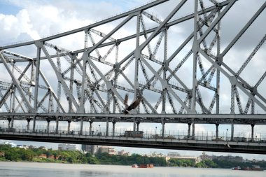 The historic howrah bridge over the holy river Ganga clipart