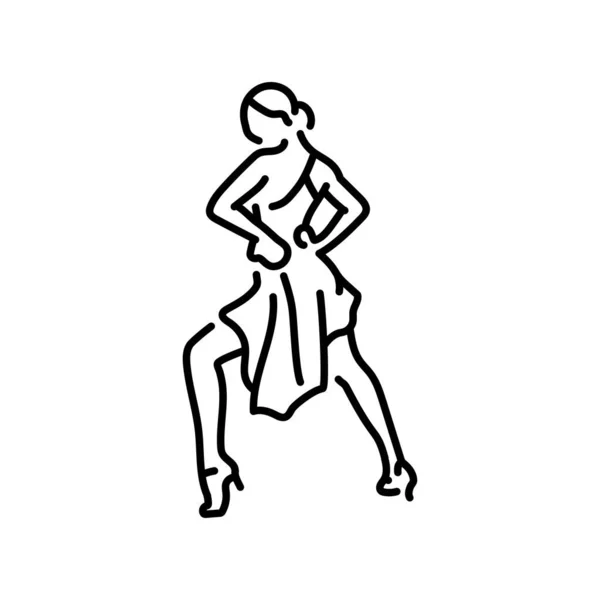 女子跳萨尔萨彩线图标 拉丁舞 移动应用程序 弹药的象形文字 — 图库矢量图片